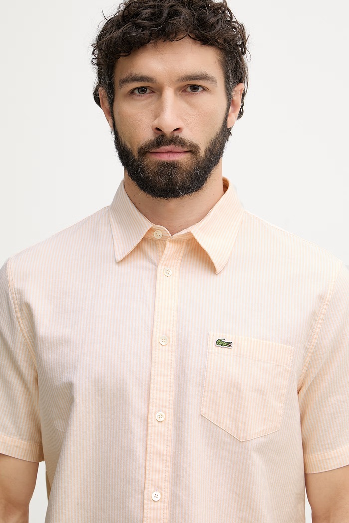 Lacoste koszula oxford męska bawełniana różowy CH5624