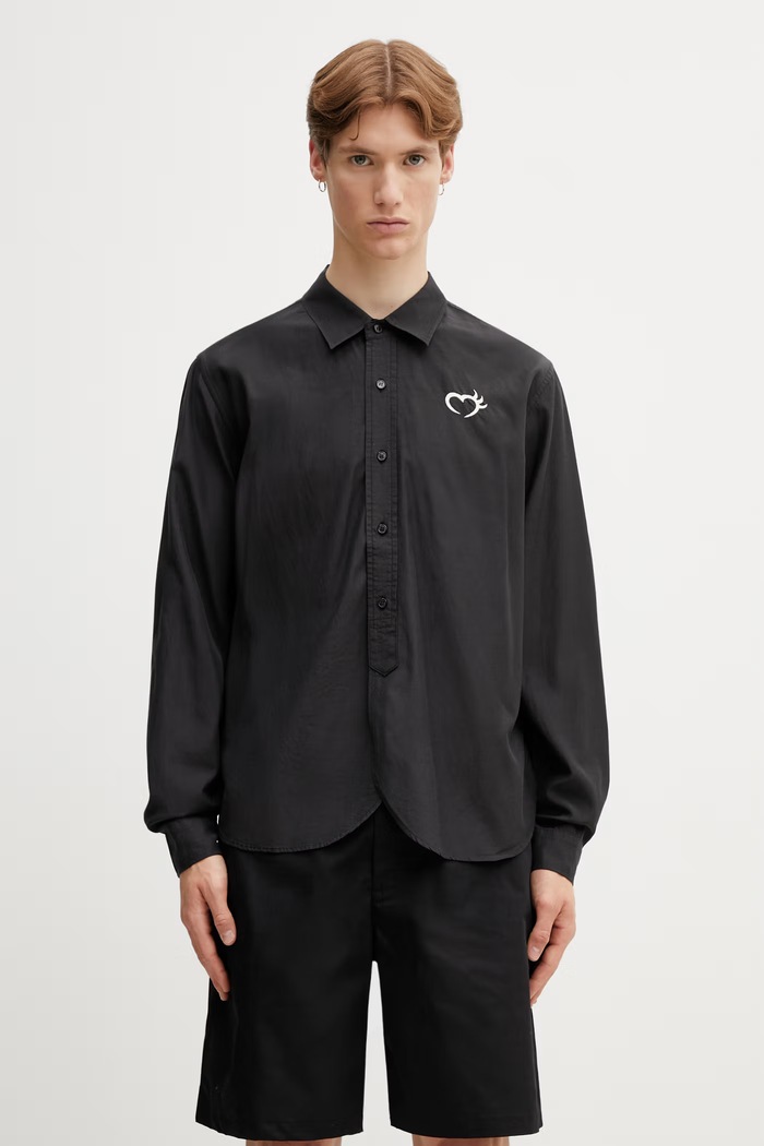 Oblečenie Human Made MENS WOVEN SHIRT košeľa s bavlnou pánska HM31SH005 čierna