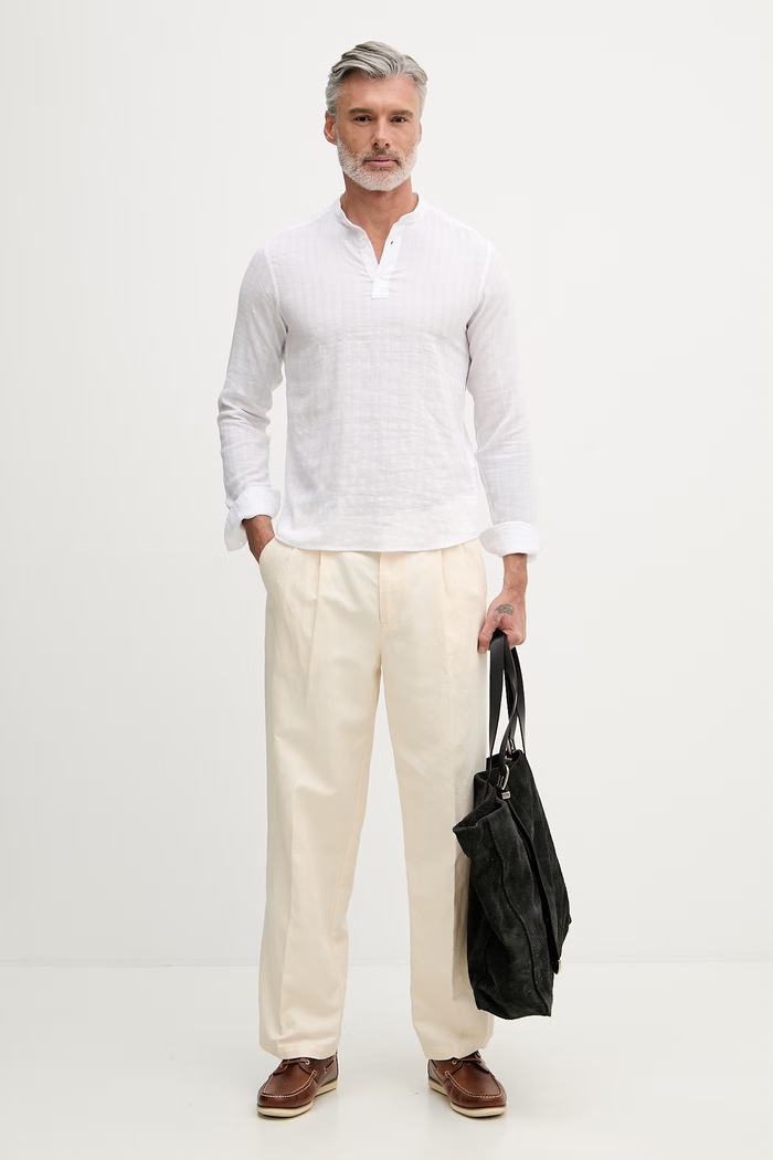 United Colors of Benetton tričko s dlhým rukávom pánske s viskózou 5TYEUQ075 biela SS26