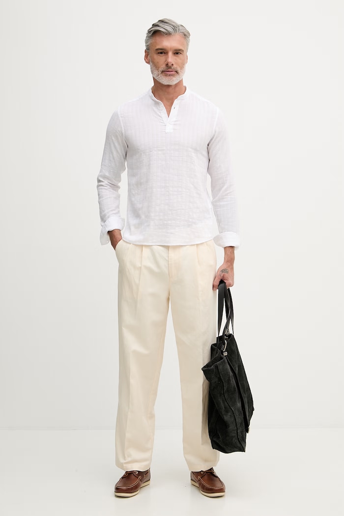 United Colors of Benetton tričko s dlhým rukávom pánske s viskózou 5TYEUQ075 biela SS26