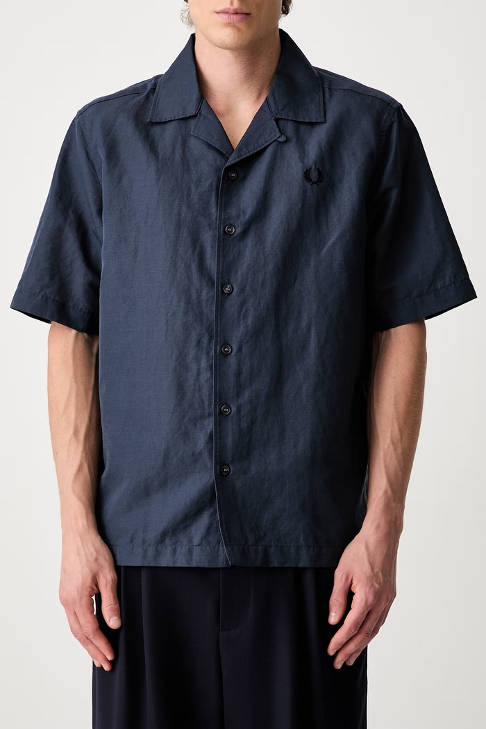 Fred Perry koszula męska z lnem M9894 granatowy