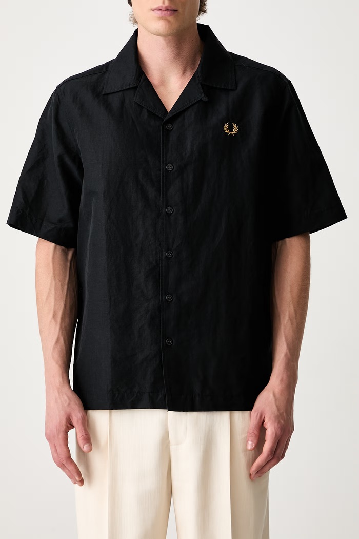 Fred Perry koszula męska z lnem M9894 czarny