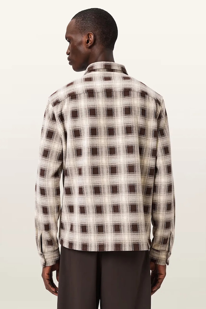 AllSaints koszula męska KRATER LS SHIRT M032SE beżowy SS26
