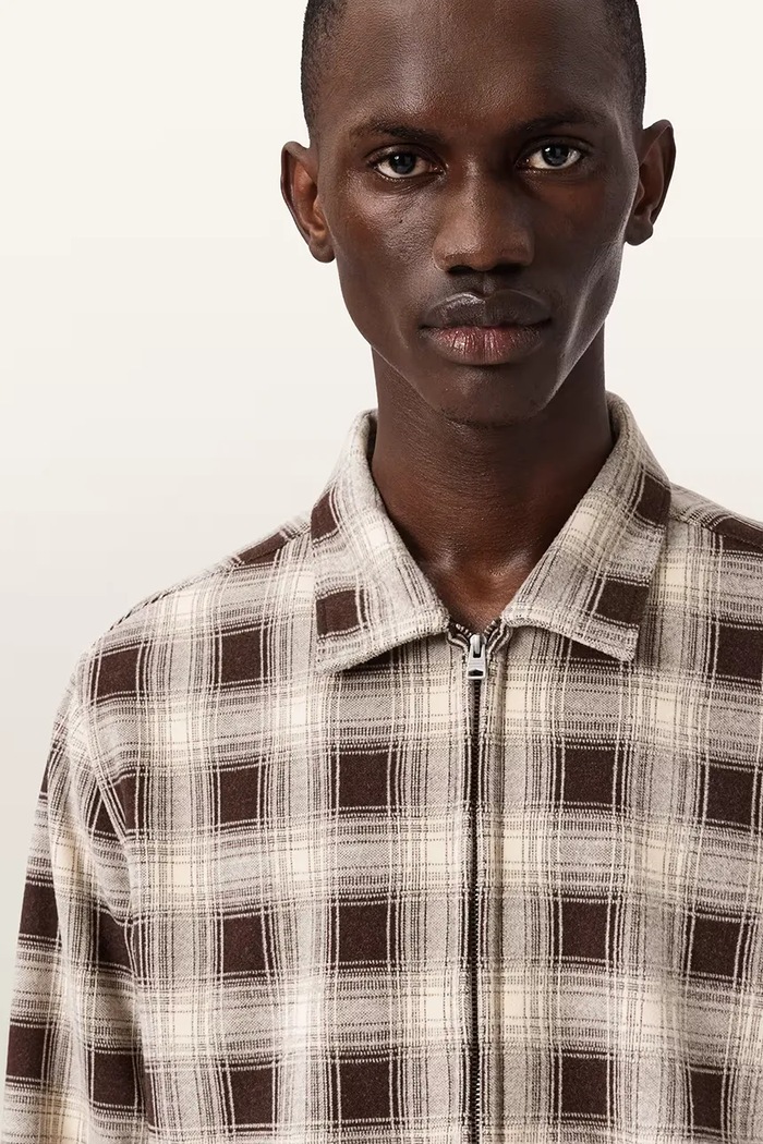 AllSaints koszula męska KRATER LS SHIRT M032SE beżowy
