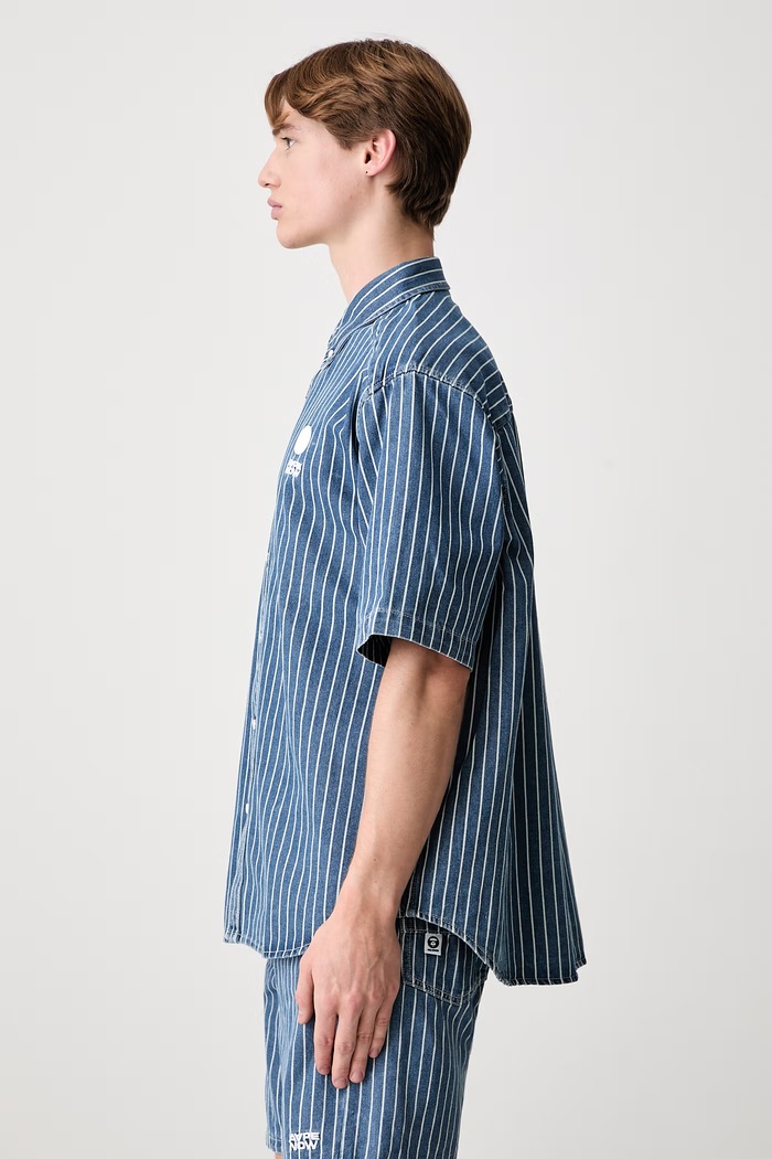 AAPE koszula męska z bawełną AAPSRM8563XAQ niebieski SS26