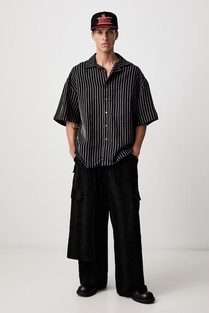 Willy Chavarria CAMP COLLAR košile se lnem pánská WCSHT0051 černá SS26