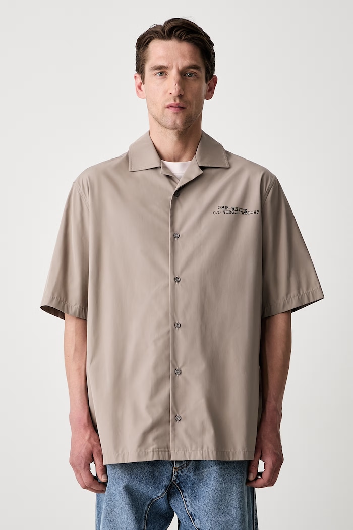 Ρούχα Off-White Script Arrow πουκάμισο βαμβακερό ανδρικό 44XGG01FS26F005250 μπεζ