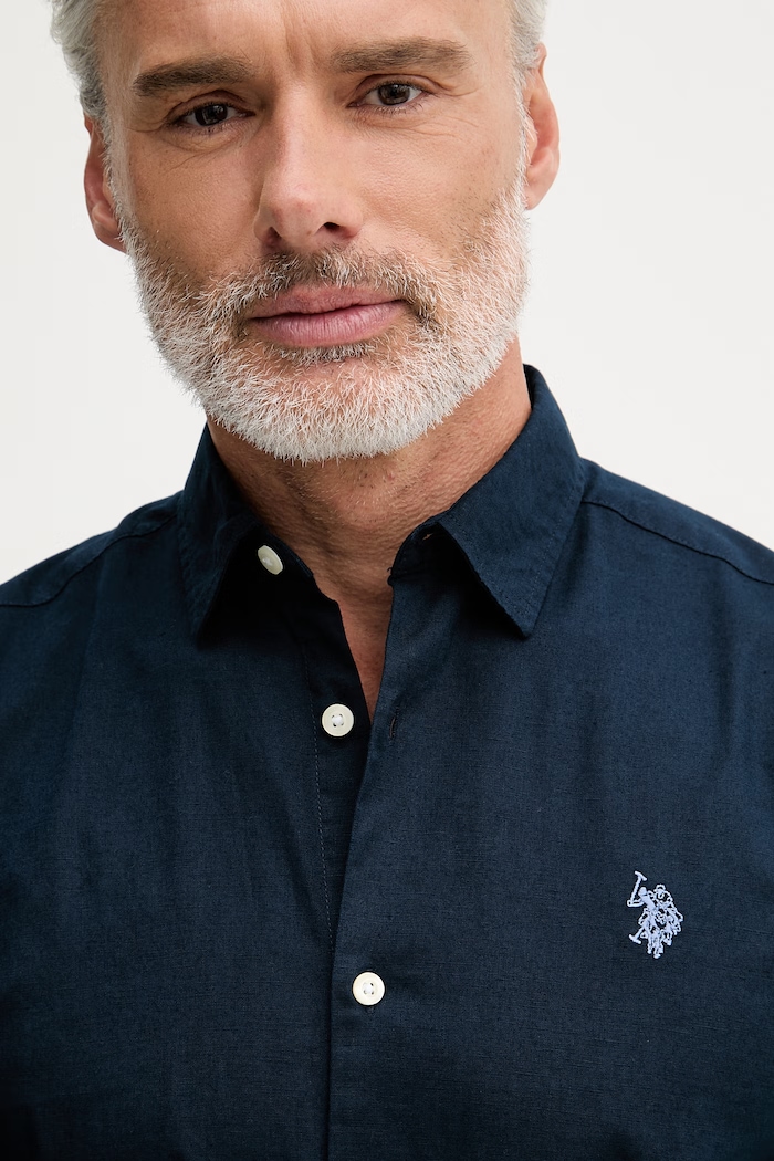 U.S. Polo Assn. Košeľa pánska bavlnená LINEN BLEND LS tmavomodrá MUP3248.