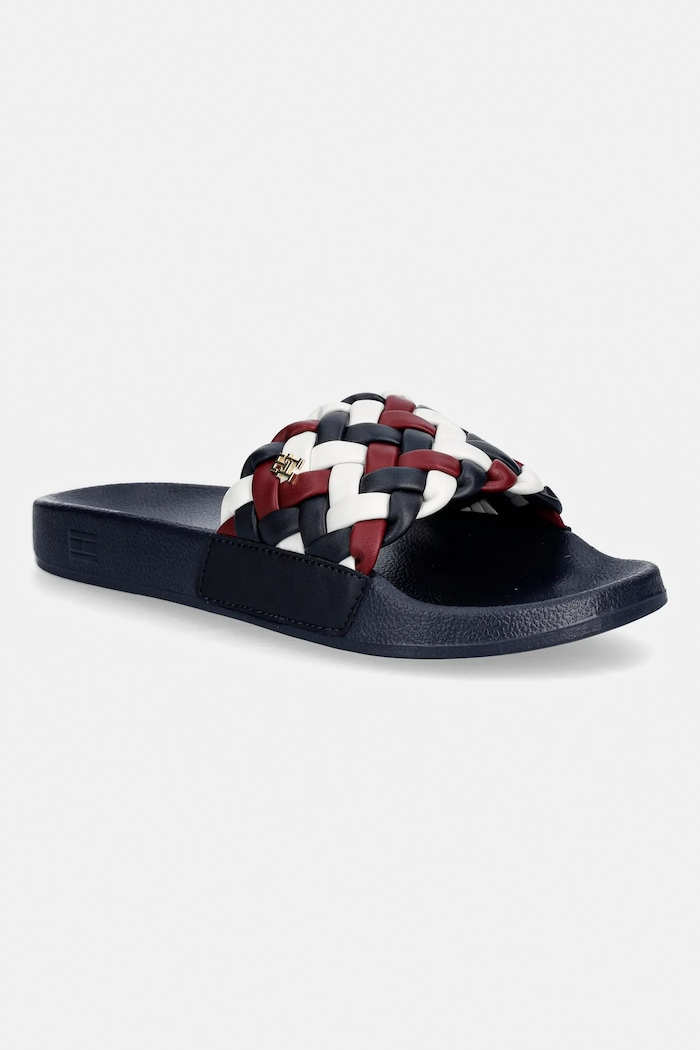 Pantofle Tommy Hilfiger TH CORNROW POOL SLIDE imitace kůže námořnická modř FW0FW09039