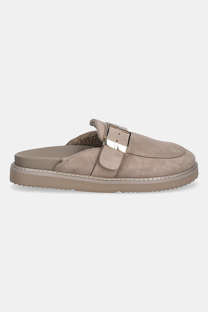 Tommy Hilfiger papuci din piele TH BUCKLE FUR SUEDE MULE FW0FW09083 bej SS26