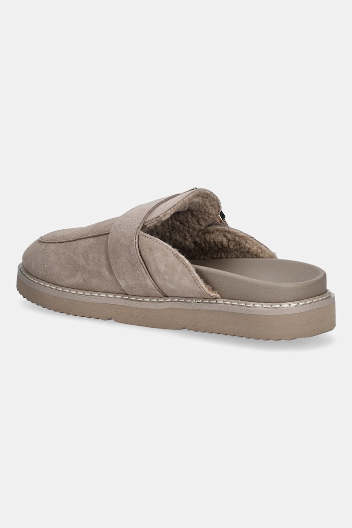 Încălțăminte Tommy Hilfiger papuci din piele TH BUCKLE FUR SUEDE MULE FW0FW09083 bej