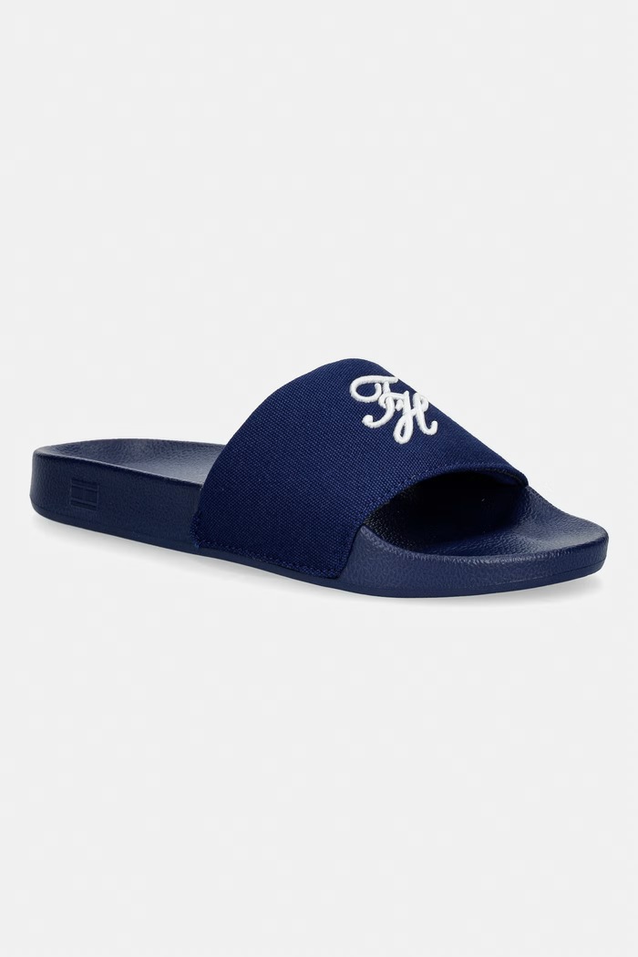 Tommy Hilfiger papuci pentru femei TH SCRIPT POOL SLIDE bleumarin FW0FW09286