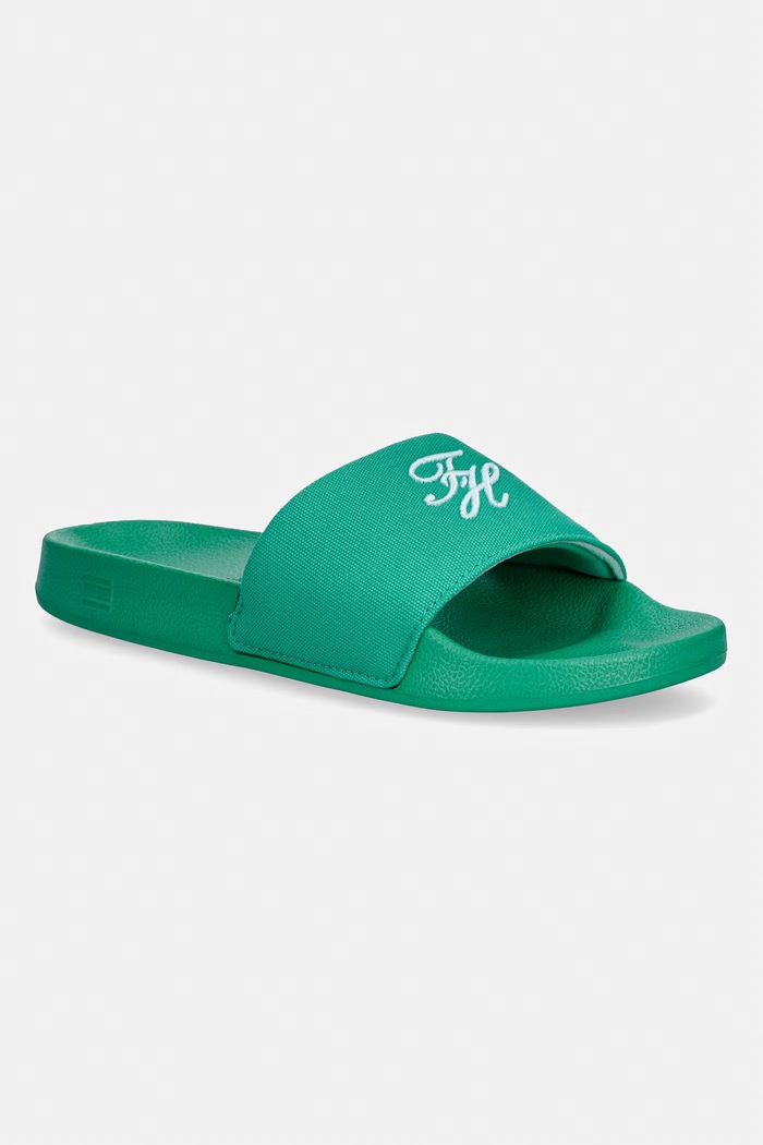 Tommy Hilfiger šľapky dámske TH SCRIPT POOL SLIDE zelená FW0FW09286
