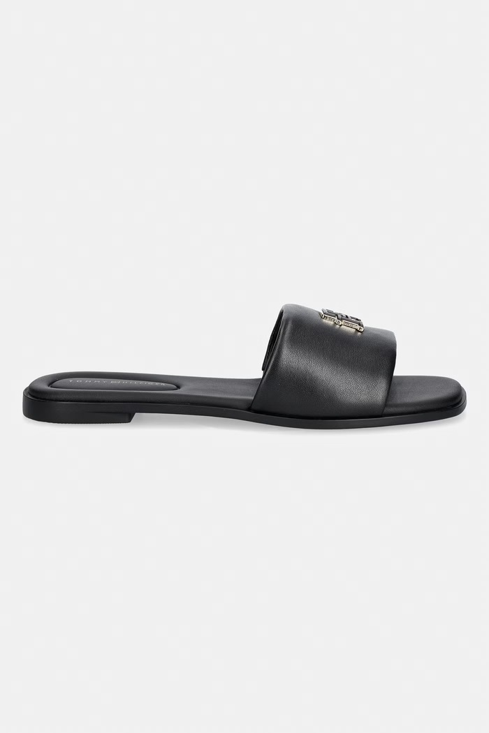 Tommy Hilfiger šľapky dámske kožené TH LOGO HARDWARE LEATHER MULE FW0FW09292 čierna SS26