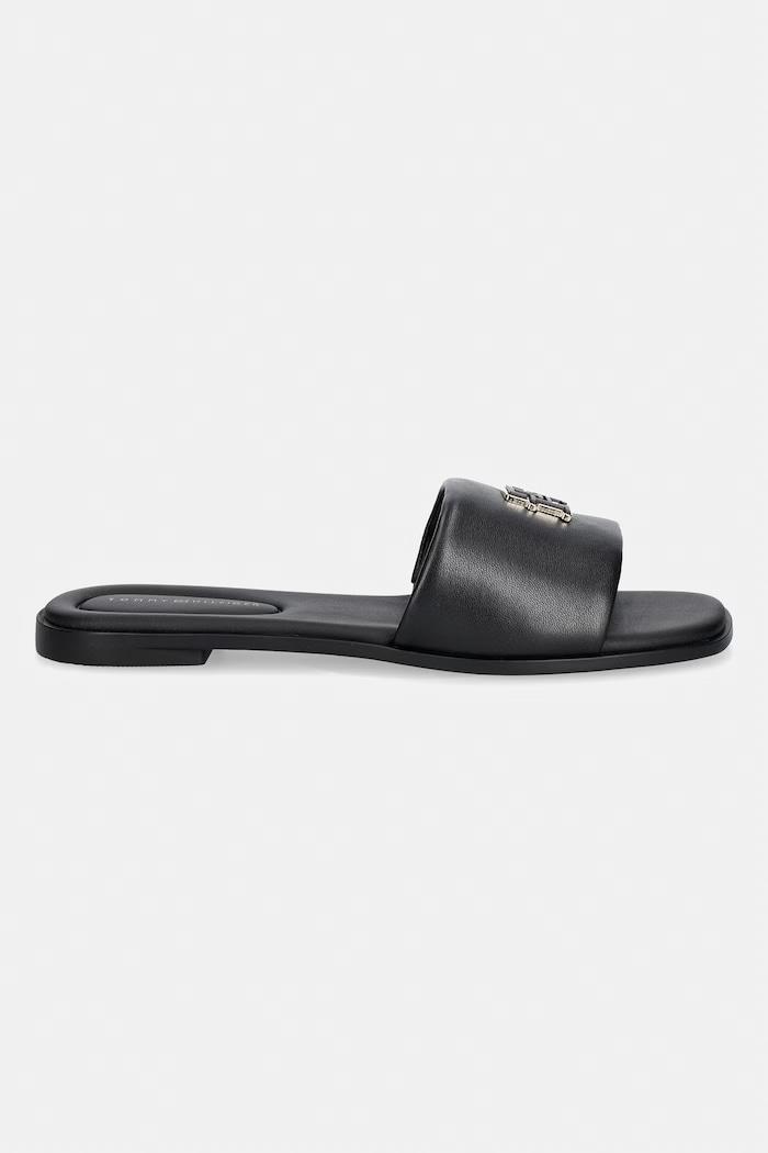 Tommy Hilfiger šľapky dámske kožené TH LOGO HARDWARE LEATHER MULE FW0FW09292 čierna SS26
