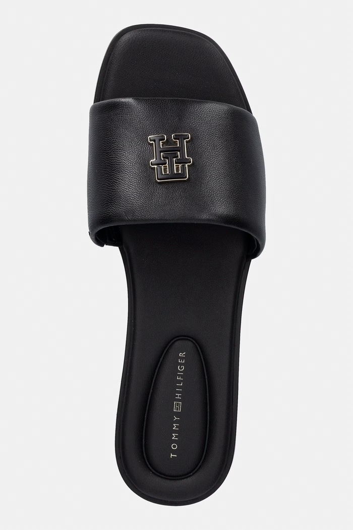 Tommy Hilfiger šľapky dámske kožené TH LOGO HARDWARE LEATHER MULE čierna FW0FW09292