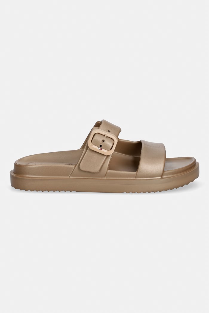 Tommy Hilfiger klapki damskie TH DOUBLE STRAP SANDAL PEARL FW0FW09114 beżowy SS26