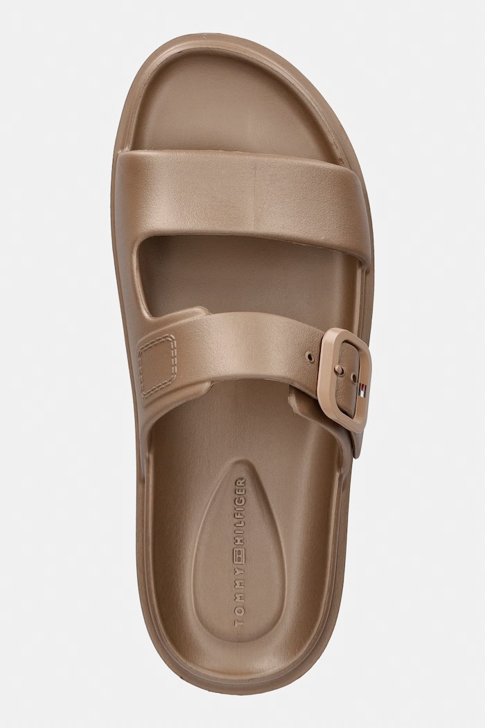 Tommy Hilfiger klapki damskie TH DOUBLE STRAP SANDAL PEARL beżowy FW0FW09114