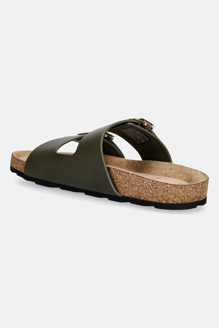 Obuwie Tommy Hilfiger klapki damskie skórzane TH CLASSIC CORK SANDAL LEATHER FW0FW09118 zielony