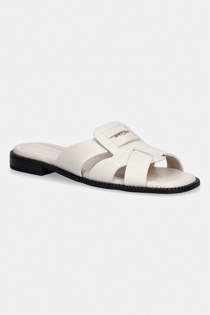 Tommy Hilfiger šľapky dámske kožené COIN LEATHER SANDAL béžová FW0FW09126