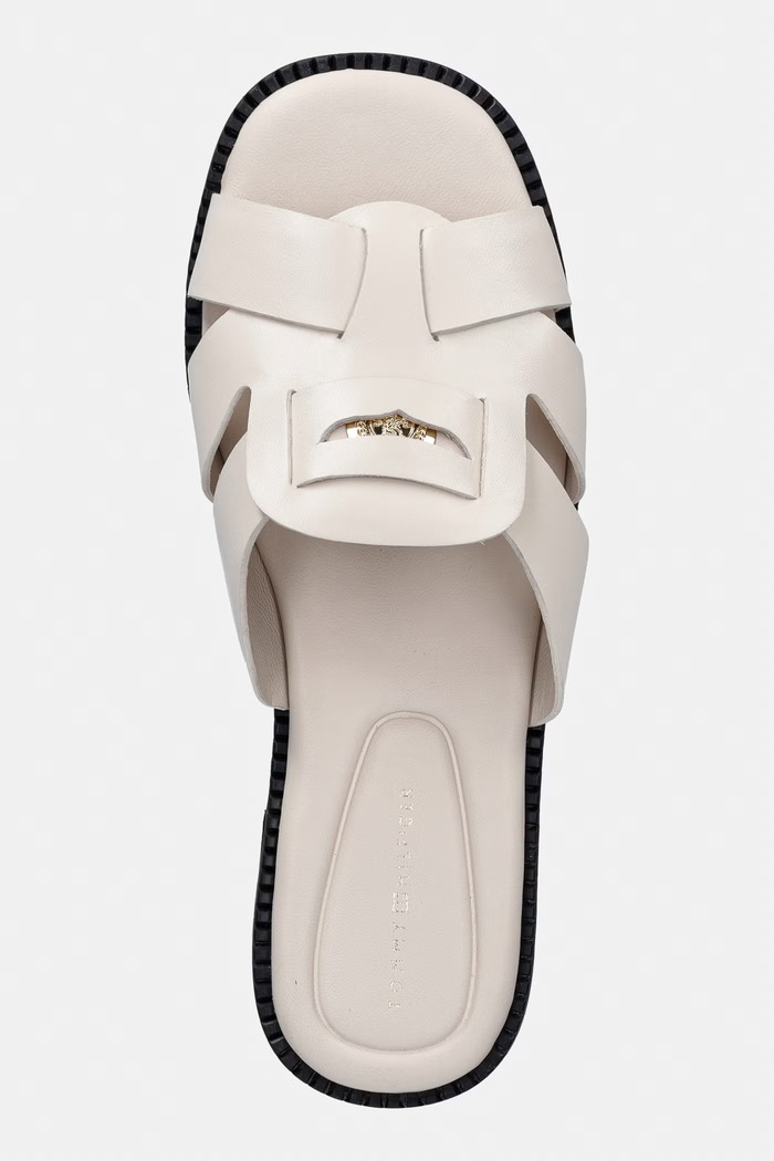 Tommy Hilfiger šľapky dámske kožené COIN LEATHER SANDAL béžová FW0FW09126