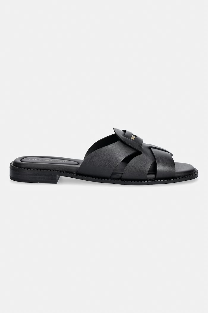 Tommy Hilfiger šľapky dámske kožené COIN LEATHER SANDAL FW0FW09126 čierna SS26