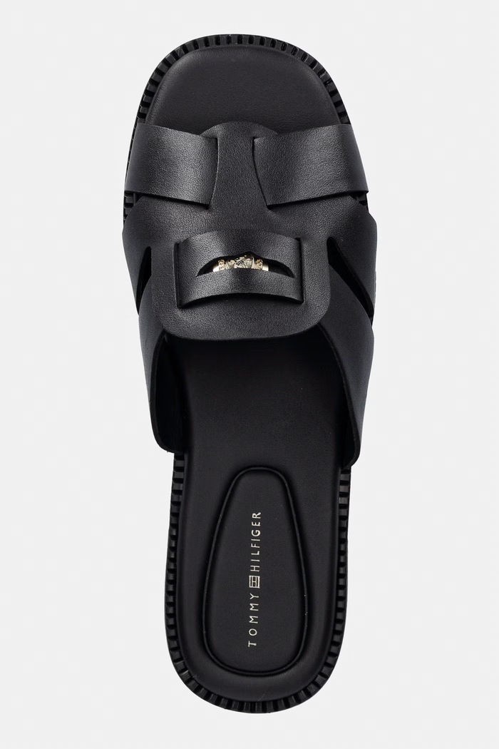 Tommy Hilfiger šľapky dámske kožené COIN LEATHER SANDAL čierna FW0FW09126