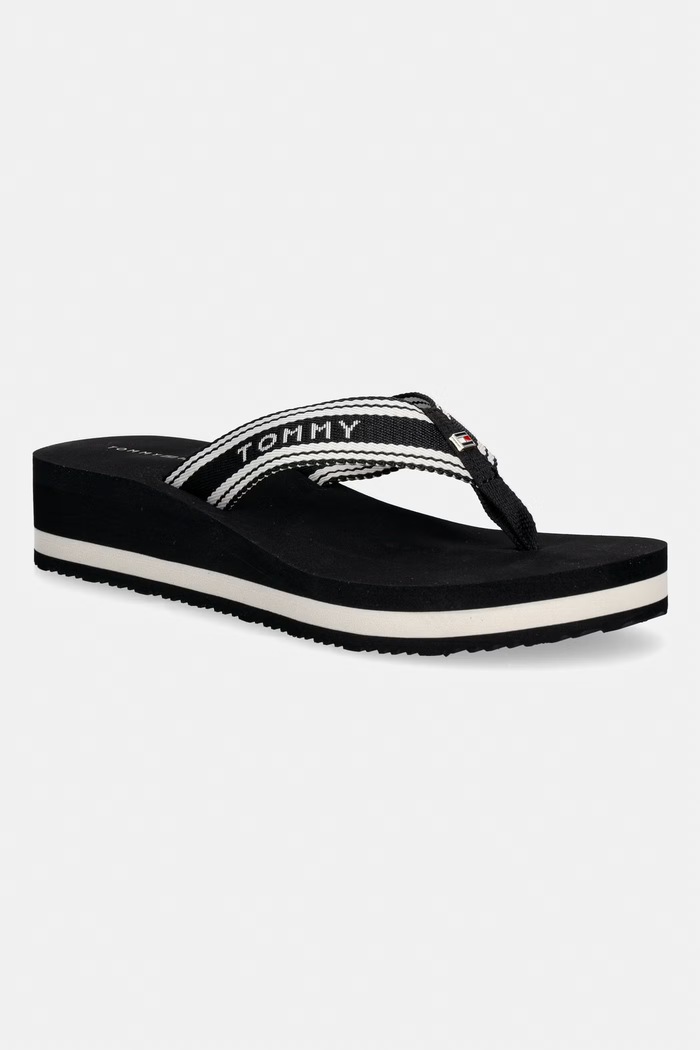 Tommy Hilfiger dámske žabky TH FLAG PRINT SUMMER SANDAL čierna FW0FW09195