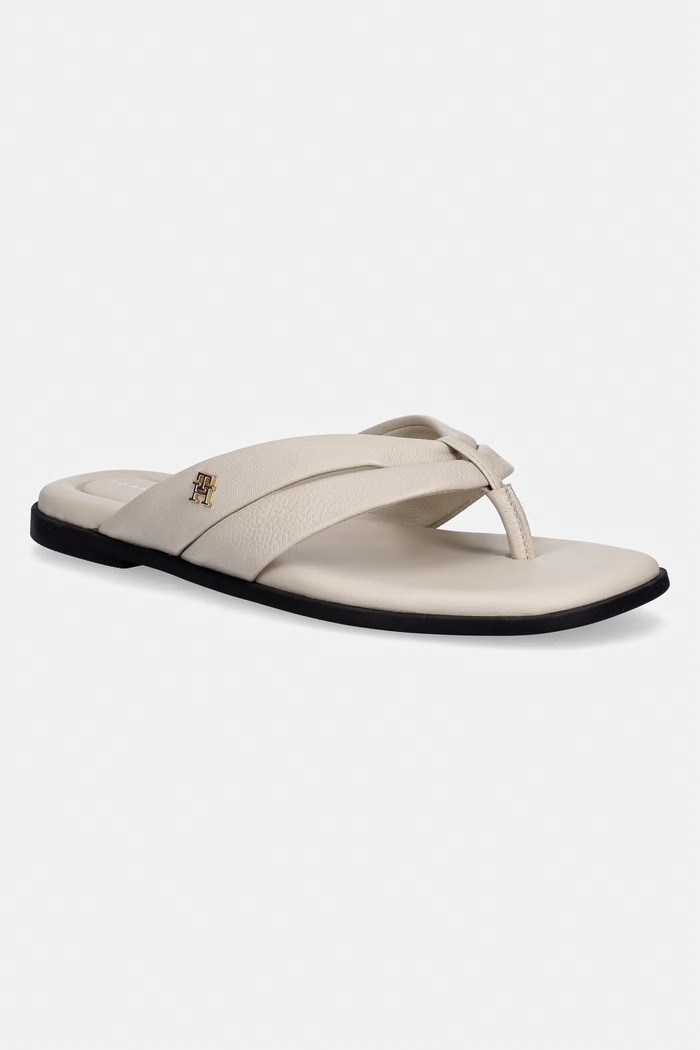 Tommy Hilfiger șlapi pentru femei, din piele ELEVATED TOE POST LTH SANDAL bej FW0FW09216