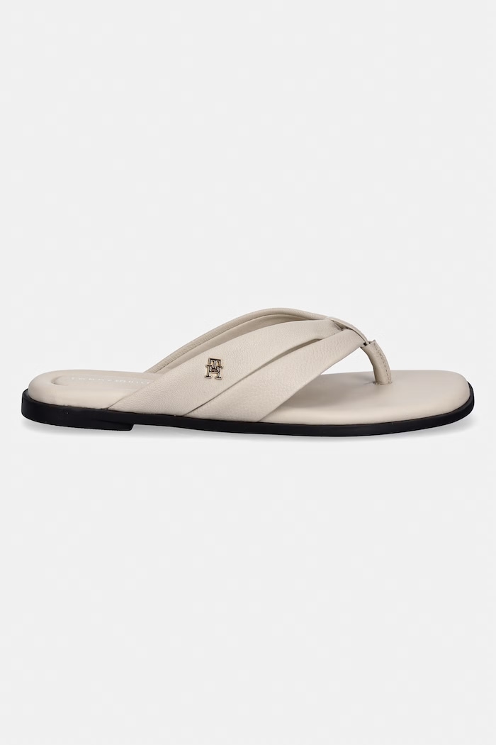 Tommy Hilfiger șlapi pentru femei, din piele ELEVATED TOE POST LTH SANDAL FW0FW09216 bej SS26
