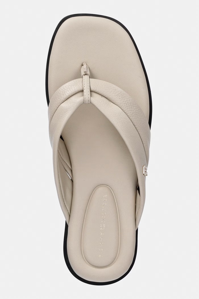 Tommy Hilfiger șlapi pentru femei, din piele ELEVATED TOE POST LTH SANDAL bej FW0FW09216