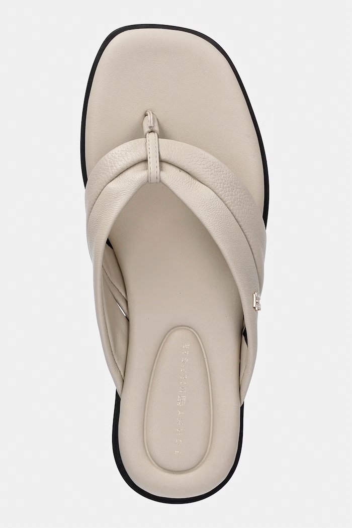 Tommy Hilfiger șlapi pentru femei, din piele ELEVATED TOE POST LTH SANDAL bej FW0FW09216