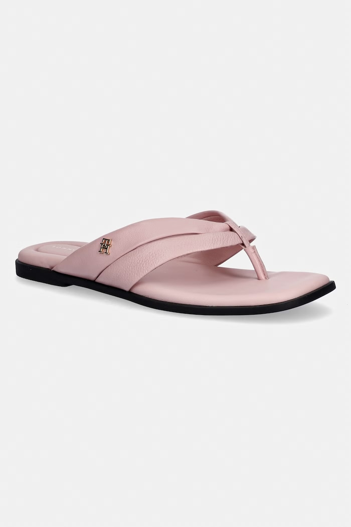 Tommy Hilfiger șlapi pentru femei, din piele ELEVATED TOE POST LTH SANDAL roz FW0FW09216