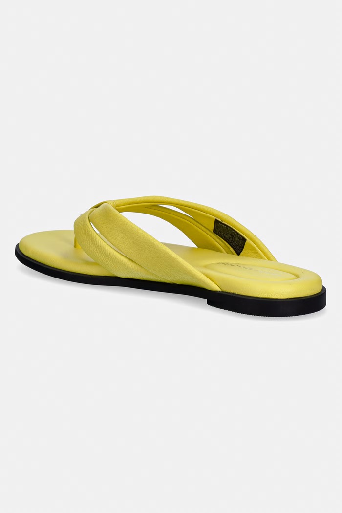 Încălțăminte Tommy Hilfiger șlapi pentru femei, din piele ELEVATED TOE POST LTH SANDAL FW0FW09216 galben