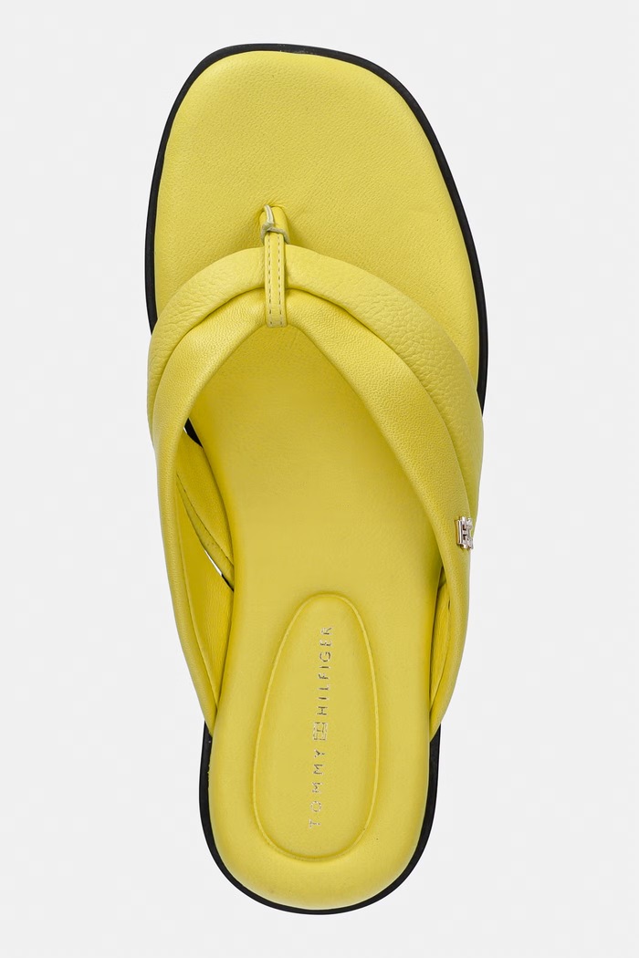 Tommy Hilfiger șlapi pentru femei, din piele ELEVATED TOE POST LTH SANDAL galben FW0FW09216