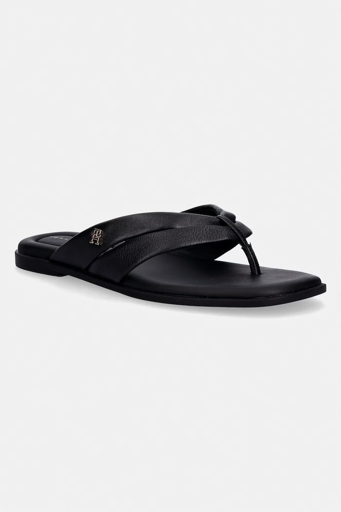 Tommy Hilfiger șlapi pentru femei, din piele ELEVATED TOE POST LTH SANDAL negru FW0FW09216