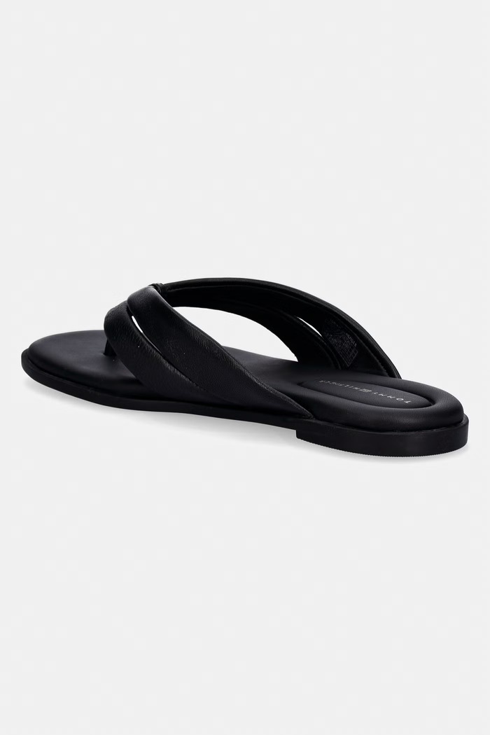 Încălțăminte Tommy Hilfiger șlapi pentru femei, din piele ELEVATED TOE POST LTH SANDAL FW0FW09216 negru