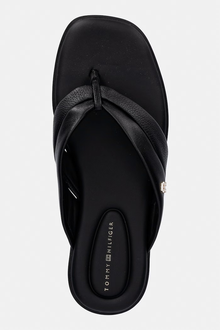 Tommy Hilfiger șlapi pentru femei, din piele ELEVATED TOE POST LTH SANDAL negru FW0FW09216