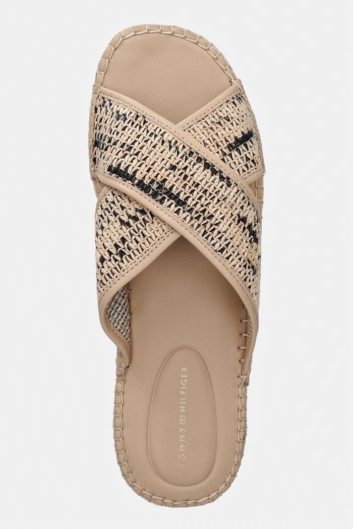 Tommy Hilfiger klapki damskie ESPADRILLE MULE SANDAL RAFFIA beżowy FW0FW09139