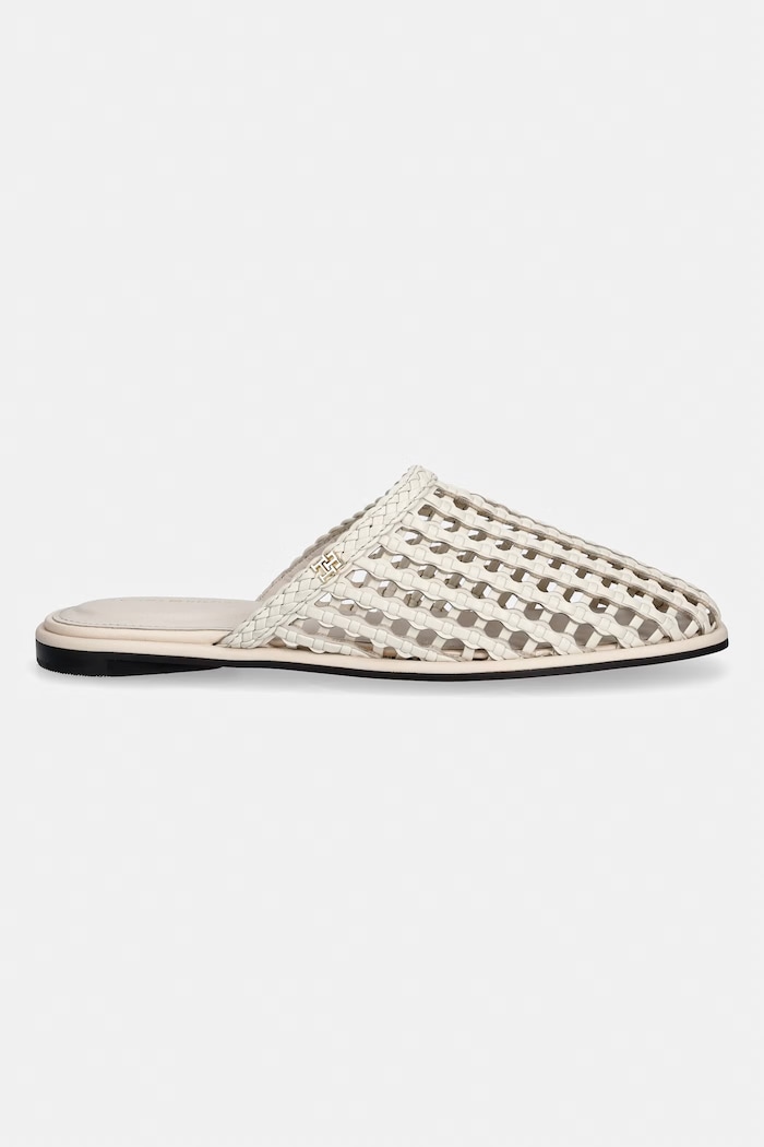 Tommy Hilfiger papuci pentru femei HILFIGER LEATHER MIX FLAT MULE FW0FW09280 bej SS26