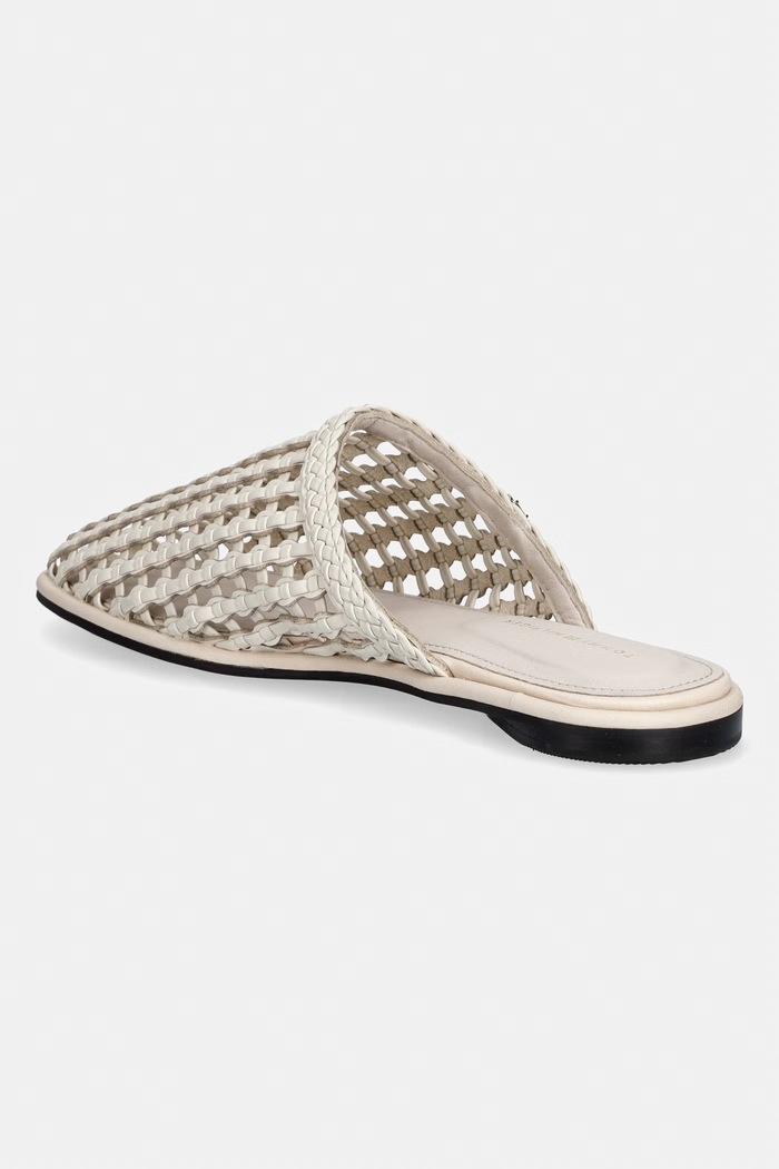 Încălțăminte Tommy Hilfiger papuci pentru femei HILFIGER LEATHER MIX FLAT MULE FW0FW09280 bej