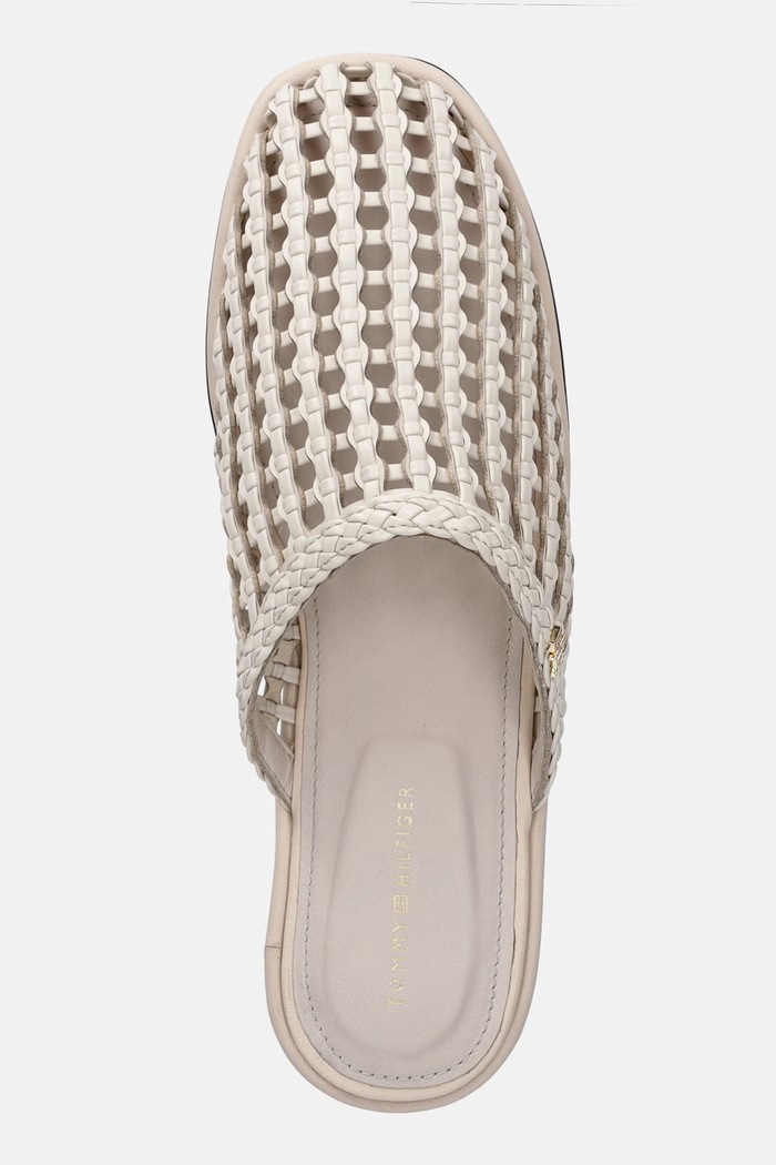 Tommy Hilfiger papuci pentru femei HILFIGER LEATHER MIX FLAT MULE bej FW0FW09280