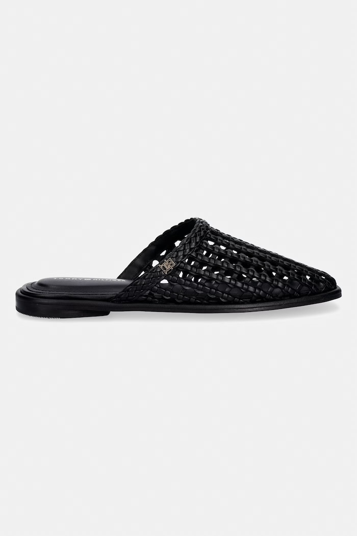 Tommy Hilfiger klapki damskie HILFIGER LEATHER MIX FLAT MULE FW0FW09280 czarny SS26