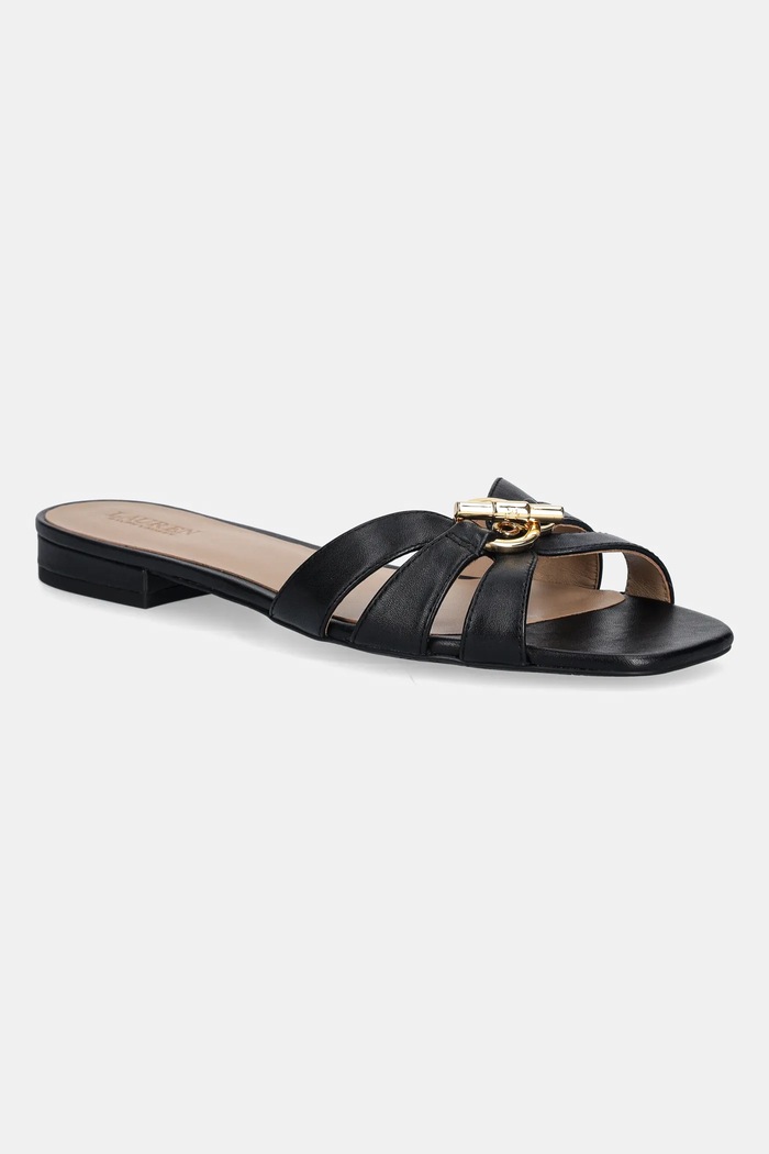 Kožené pantofle Lauren Ralph Lauren Blike Slide přírodní kůže černá 802982875002.001