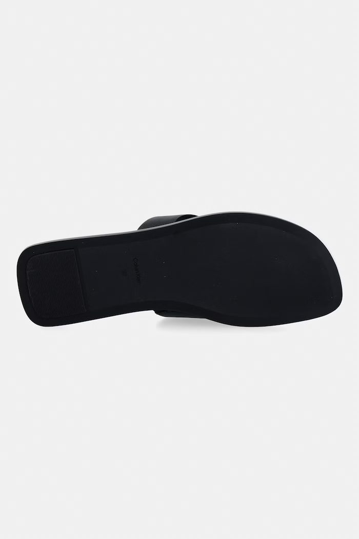 Calvin Klein šľapky dámske kožené FLAT SANDAL THONG LTH HW0HW02866 čierna