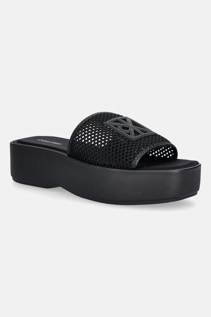 Calvin Klein klapki damskie FLATFORM SNDL MESH czarny HW0HW02877