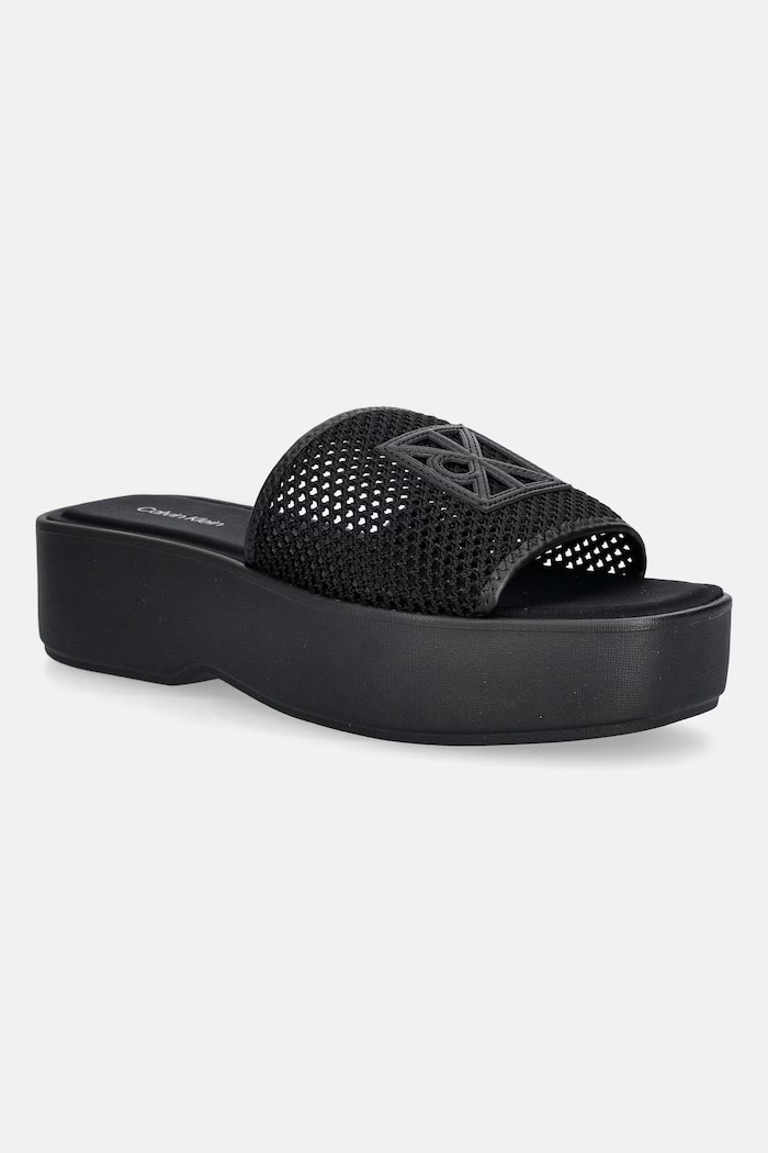 Calvin Klein klapki damskie FLATFORM SNDL MESH czarny HW0HW02877