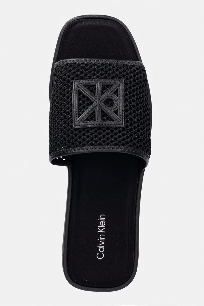 Calvin Klein klapki damskie FLATFORM SNDL MESH czarny HW0HW02877