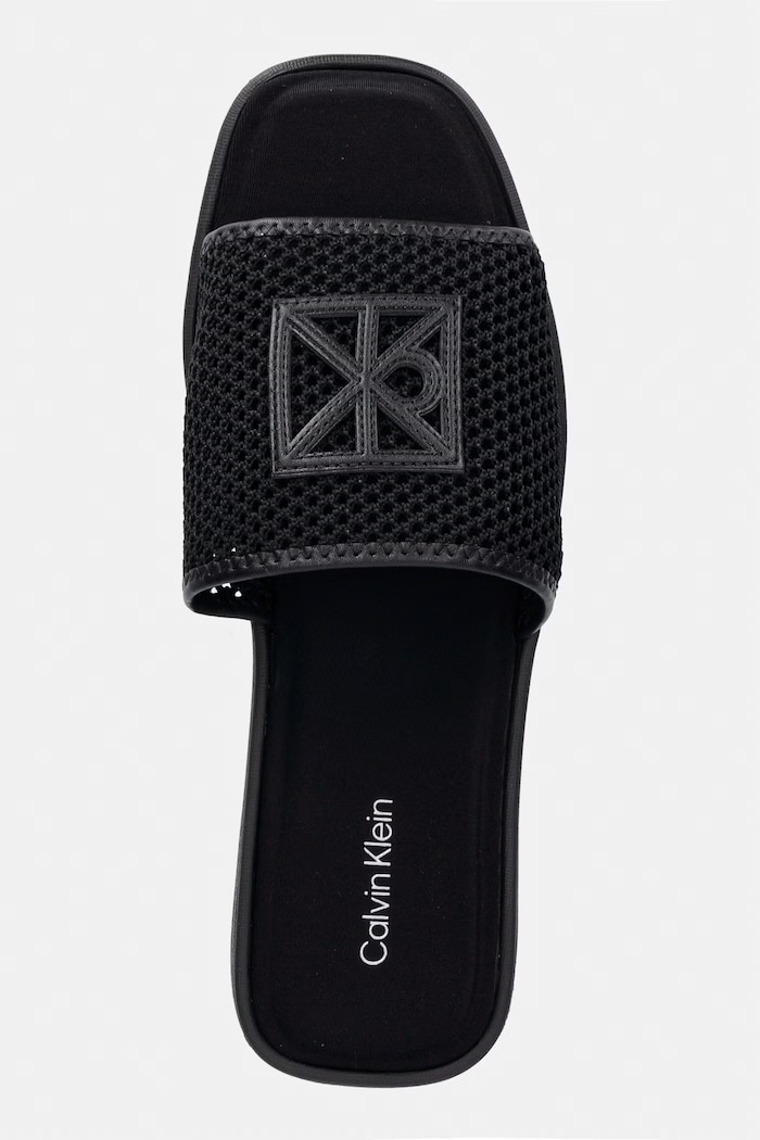 Calvin Klein klapki damskie FLATFORM SNDL MESH czarny HW0HW02877