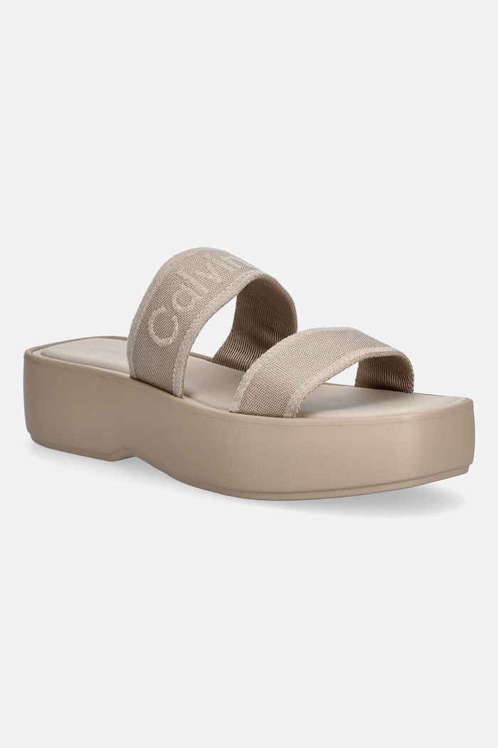 Calvin Klein šľapky dámske FLATFORM SNDL WEBBING béžová HW0HW02878